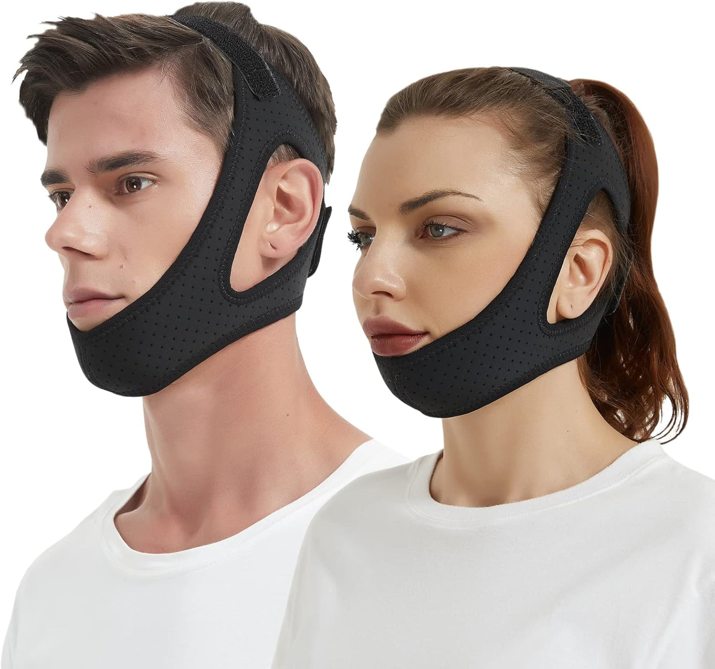 Chin Strap for CPAP User - Adjustable Snore Stopping Device Face Mask Bandage Keeping Mouth Closed - Better Night's Sleep Women and Men (Black)