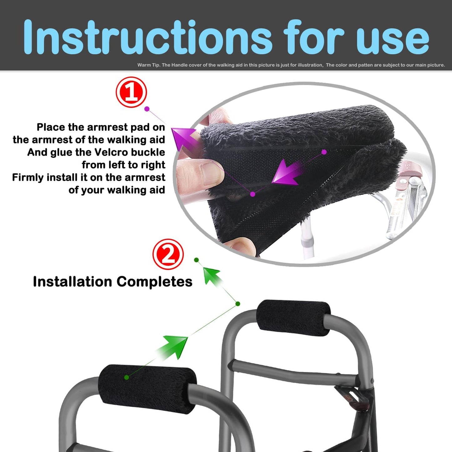 TOMMHANES AMISGUOER Walker Handle Cushions Walker Padded Hand Grip Covers Mobility Aid (WH2504B), TM-W25H04B