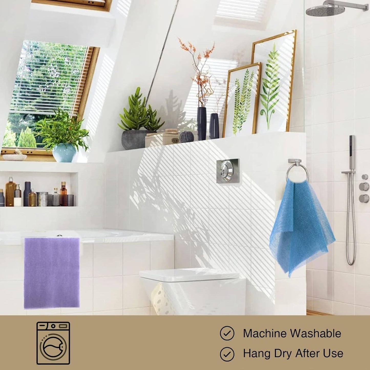 UJFQBH 3 Pieces African exfoliating net African Net Long Net Bath Sponge Exfoliating Shower Body Scrubber Back Scrubber Skin Smoother,Great for Daily Use (Purple Gray Blue)