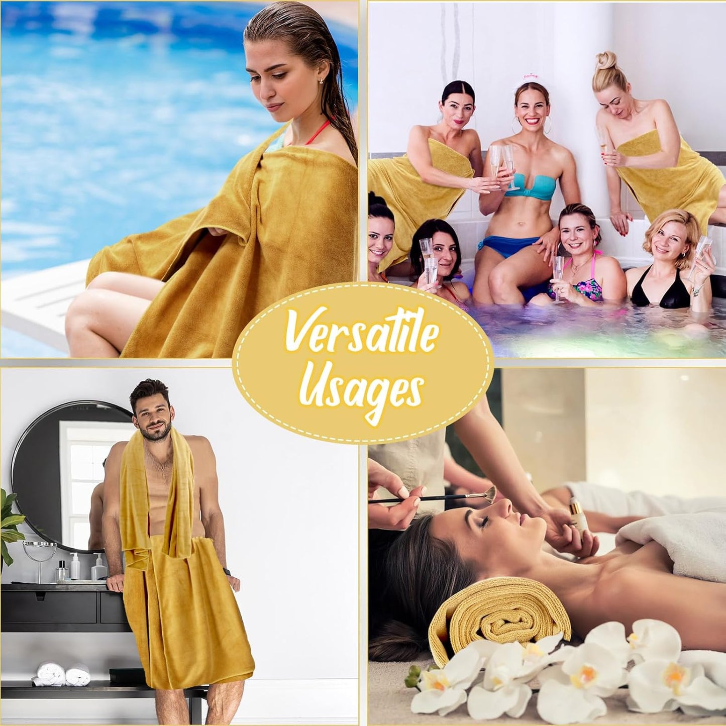 16 Pack Microfiber Bath Towels Bulk 27'' x 60'' Oversized Size Bath Towel Highly Absorbent Extra Large Soft Drying for Shower Beach Salon Winter Sport Spa Gym (Simple,Camel)