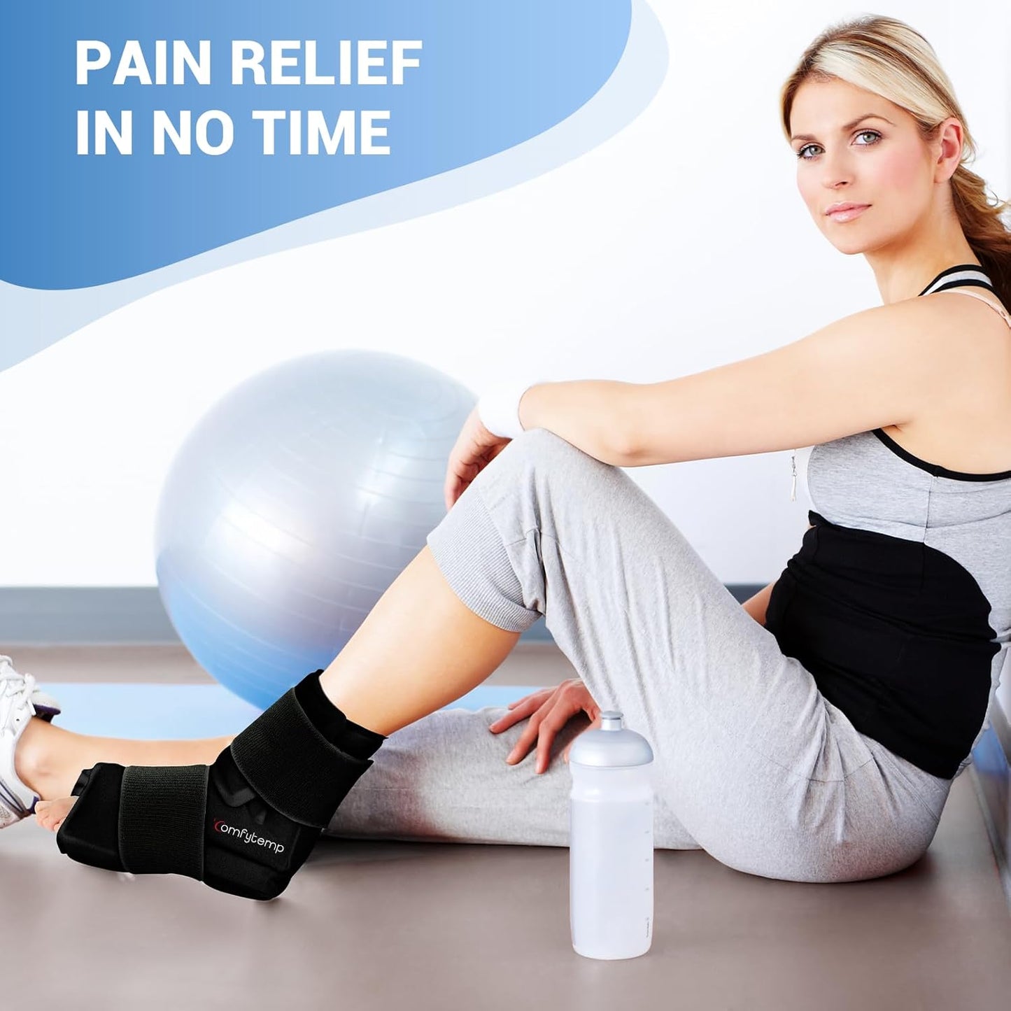 Comfytemp Large Ankle Foot Ice Pack Wrap for Plantar Fasciitis Relief, Feet Brace for Sprained Ankle, Heel Spur, Swelling, Tendonitis, Pain, Hot & Cold Therapy, Surgery Get Well Gift, 1 Pack (Black)