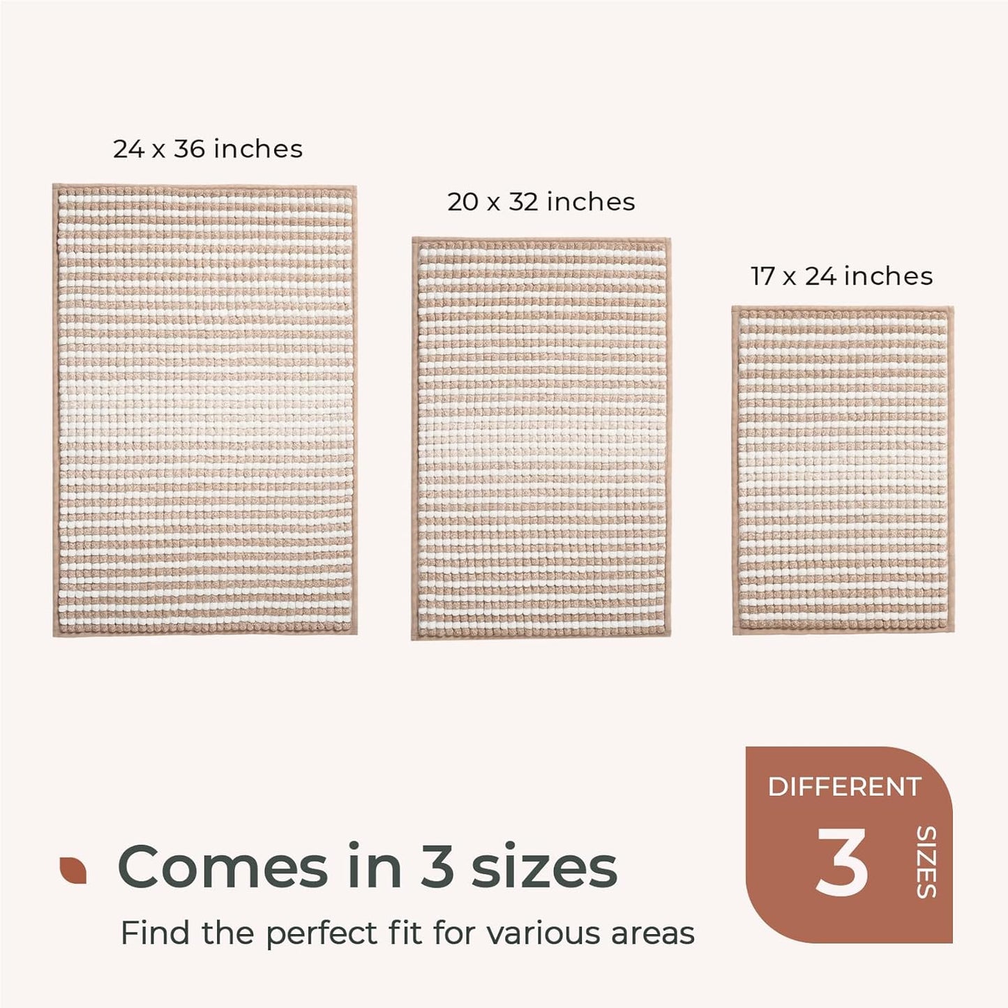 FRESHMINT Chunky Ombre Chenille Bathroom Rug 20"x32", Water Absorbent Soft Bath Rugs for Bathroom Floor, Thick Non Slip Bath Mat Washable Quick Dry Shower Mats, Beige and White