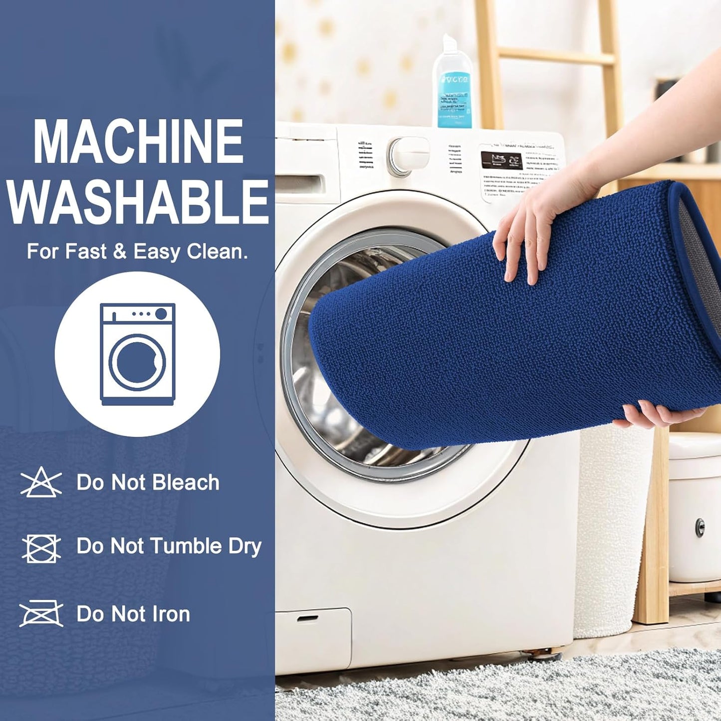 OLANLY Thick Memory Foam Bath Mat Rug 47x17, Extra Soft Absorbent Bathroom Rug, Quick Dry Bath Mats, Non-Slip, Machine Washable Carpet for Bathroom, Tub and Shower, Home Decor Accessories, Navy