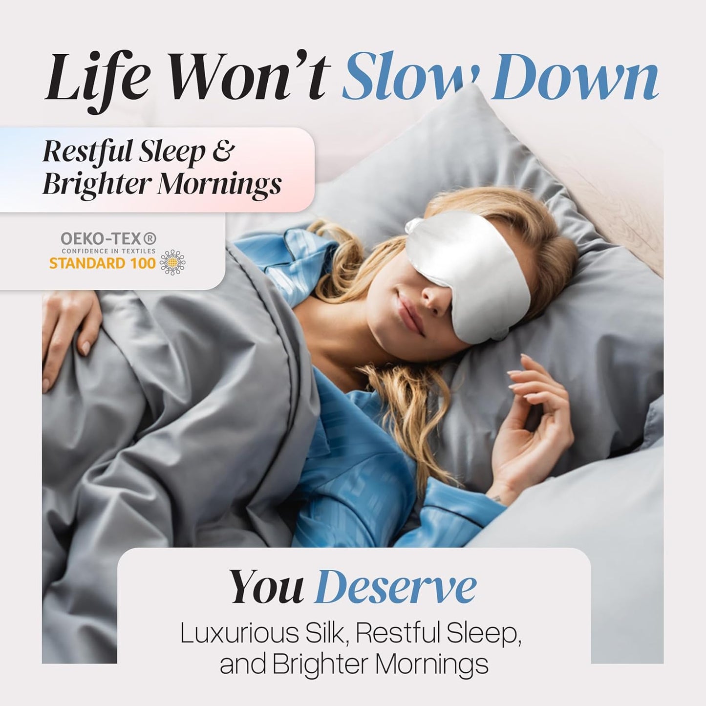 Adjustable Silk Sleep Mask Eye Covers | 100% Pure 6A Mulberry Silk | Blackout & Hypoallergenic | Concealed Strap for Women & Men | for Sleeping & Travel (Ivory White)