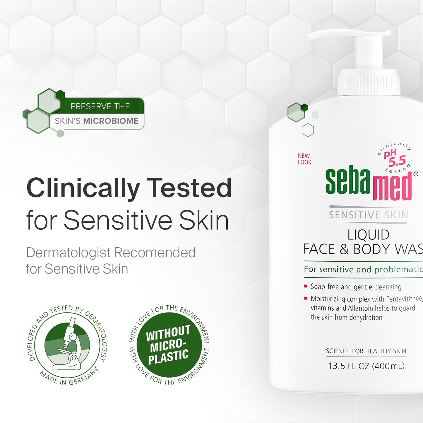 SEBAMED Paraben-Free Liquid Face and Body Wash with Pump pH 5.5 Dermatologist Recommended Mild Hydrating Cleanser for Sensitive Skin 13.5 Fluid Ounces (400 Milliliters)