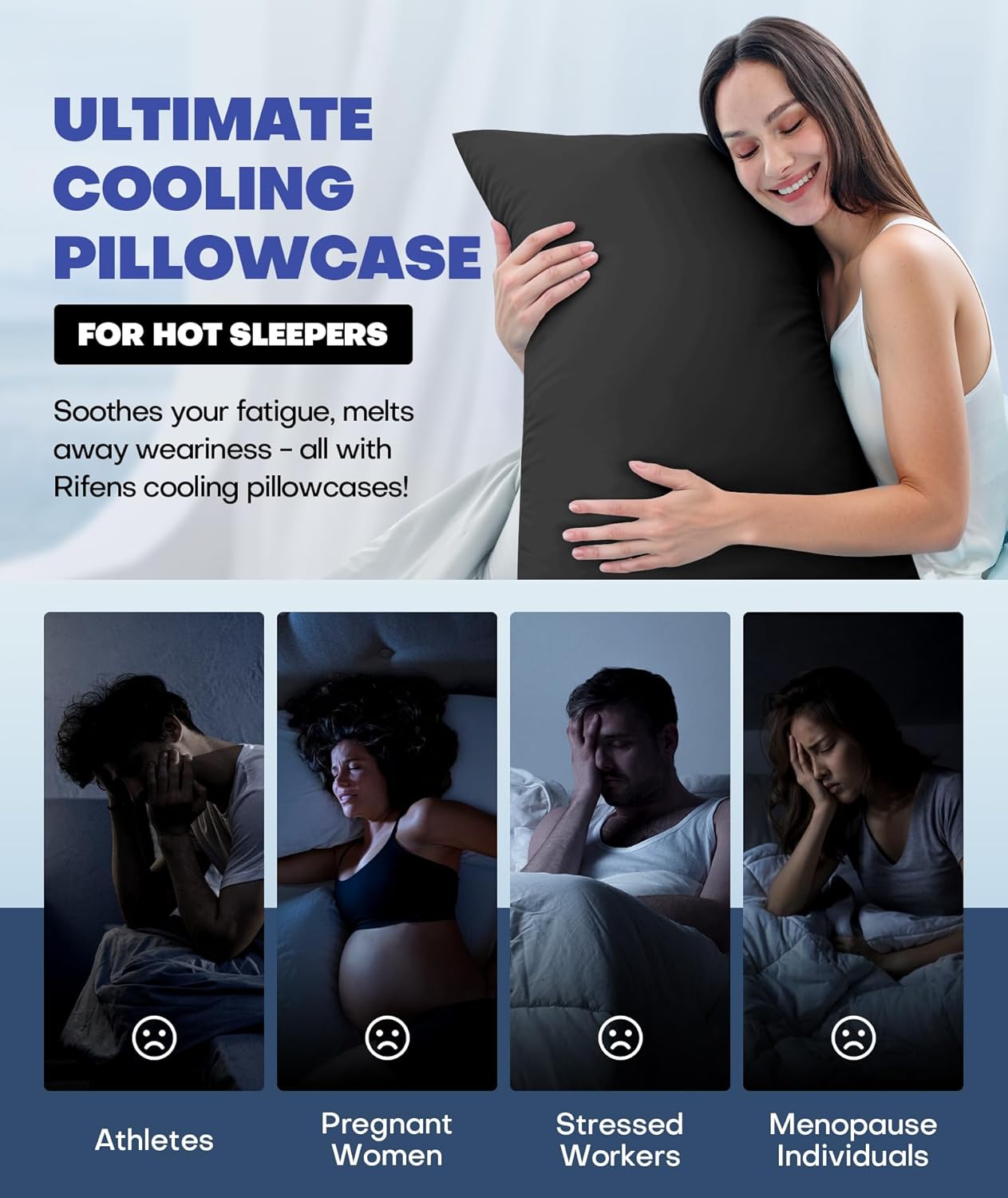 Ice Cooling Pillowcase for Hot Sleepers โ Instantly Cool, Stays Cold All Night, Smoother Than Silk Pillow Cases, Pillow Covers with Invisible Zipper, Gift for Men & Women - King Size, Black (1 Pack)
