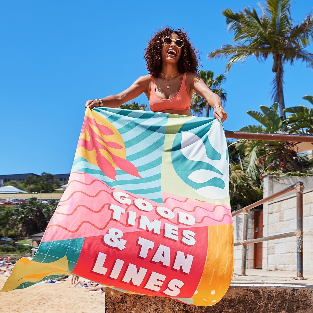 Dock & Bay Beach Towel - Quick Dry, Sand Free - Compact, Lightweight - 100% Recycled - Includes Bag - Good Times & Tan Lines - Extra Large (200x90cm, 78x35)