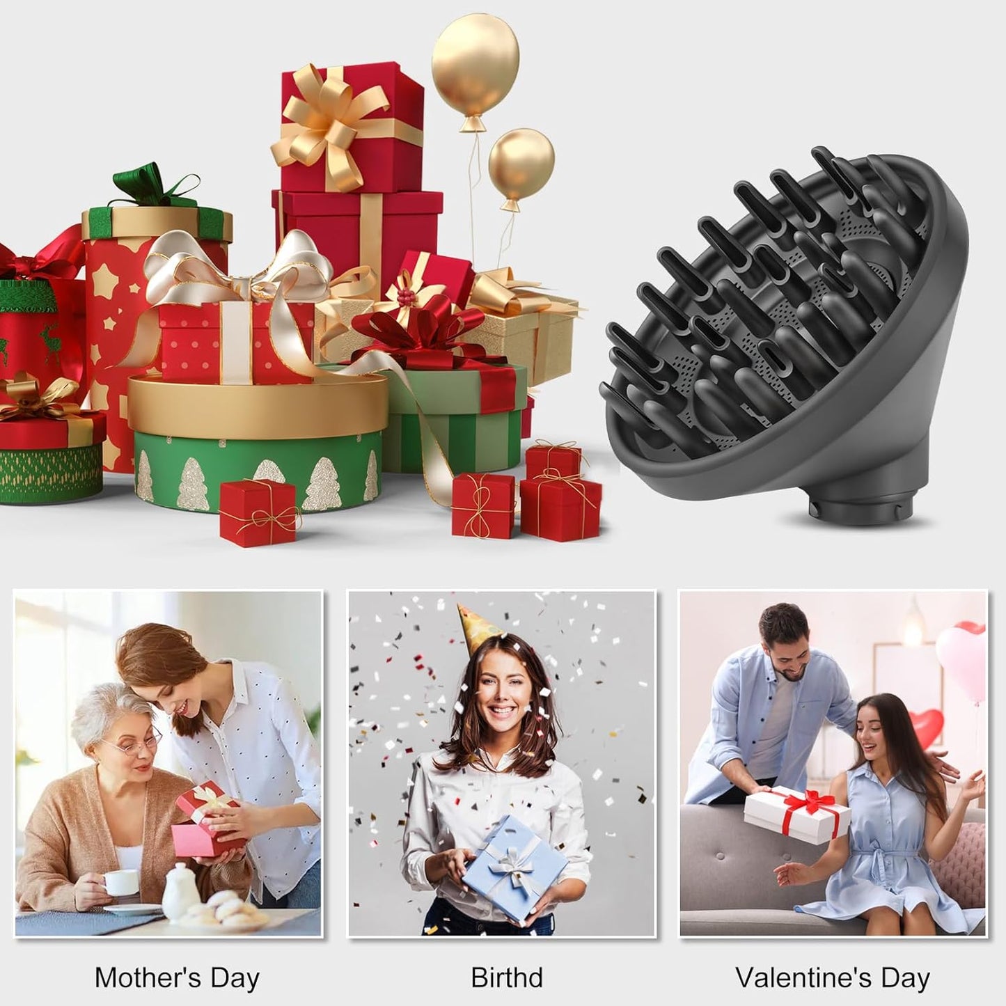 Diffuser Attachment for Dyson Airwrap, Converts to Hair Dryer for Frizz Reduction & Faster Drying, Upgraded Nozzle for Curly Hair Grey