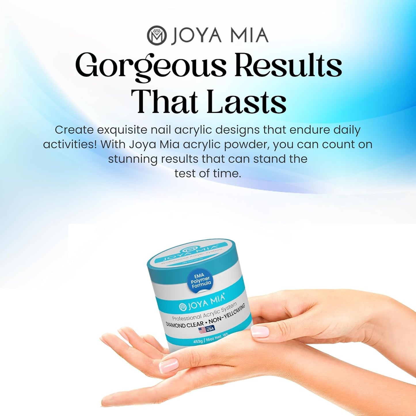 Joya Mia Acrylic Powder for Nails, MMA-Free, Super Adhesion Professional Powder for Flawless & Long-Lasting Nail Enhancements, Easy Application, Vibrant & Stunning Colors - Diamond Clear, 5 lbs