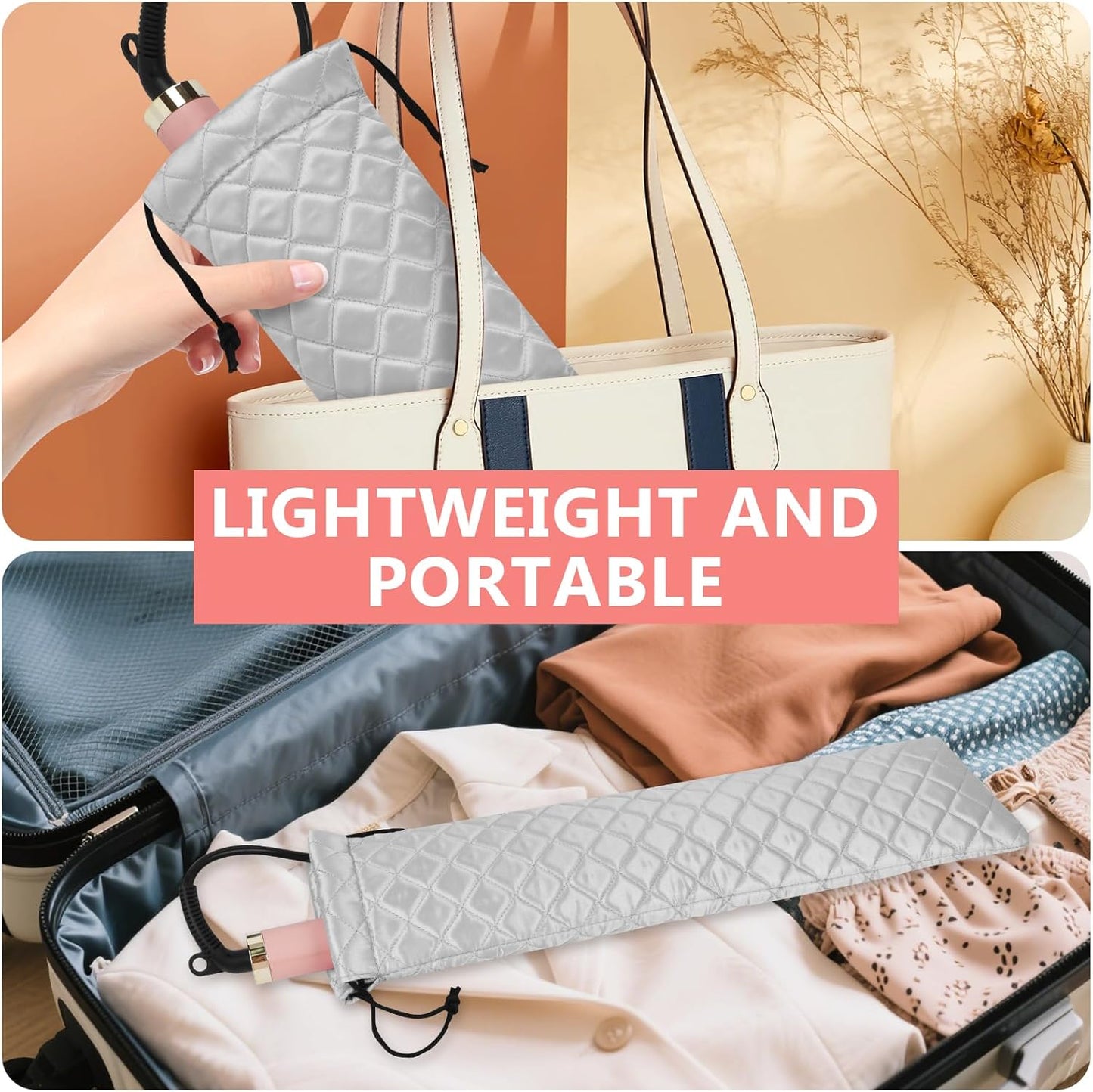 AMIJEAL Heat Resistant Hair Tools Organizer Bag Portable Travel Drawstring Storage Cover Pouch for Hair Straightening Irons, Curling Irons, Flat Irons and Hot Styling Tools(16" x 4.3")