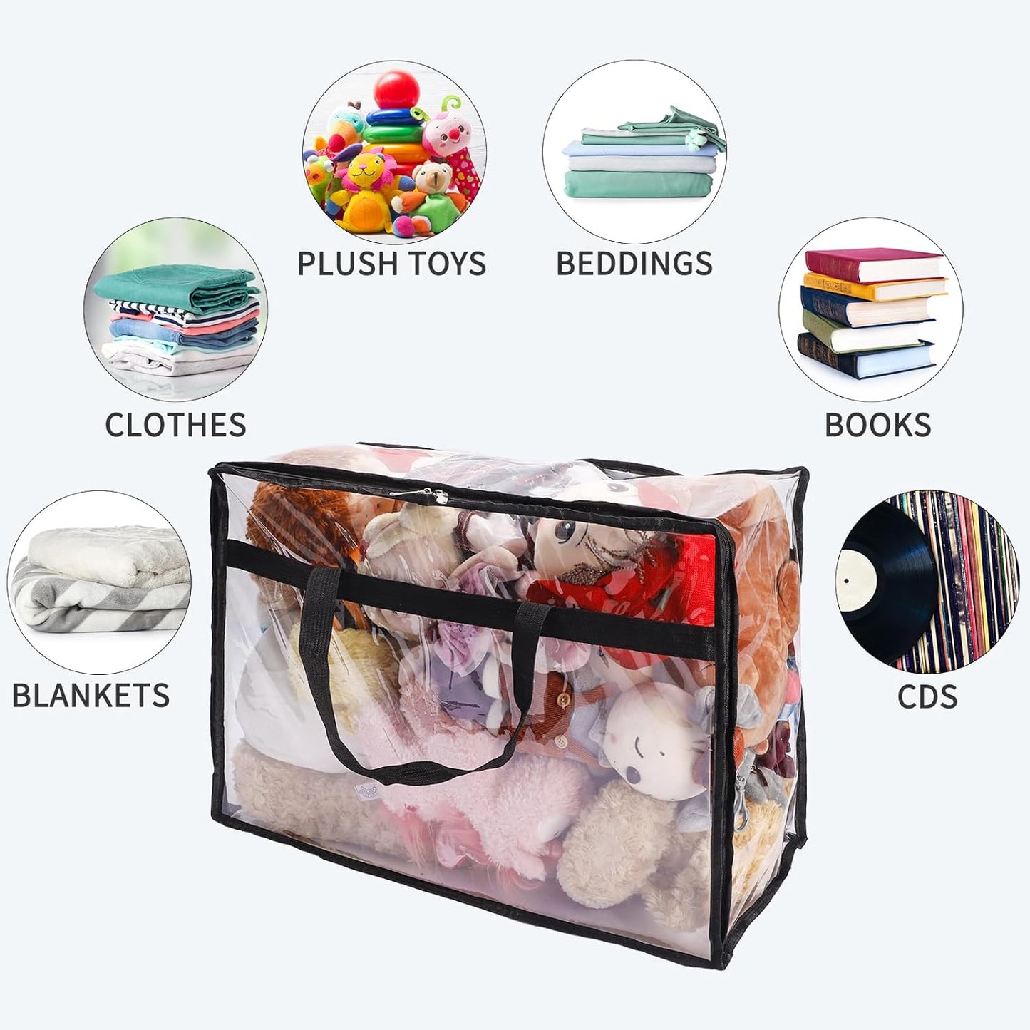 SGHUO Blanket Storage Bags 60L Extra Large Plastic Vinyl Clear Storage Bag for Clothes, Comforter, Bedding, Moving Bags with Zipper and Reinforced Handle (4pcs)