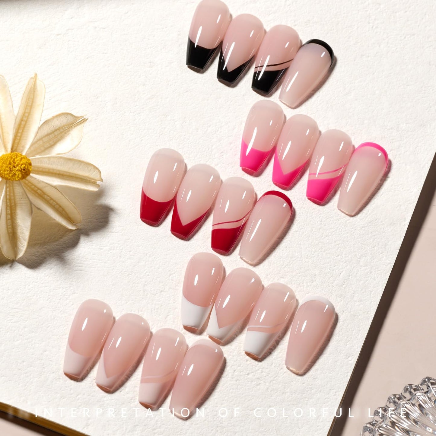 GAOY Classical Gel Nail Polish Set Include Jelly Nude Black White Red Hot Pink Colors Kit for French Manicure and Daily Nail Art at Home