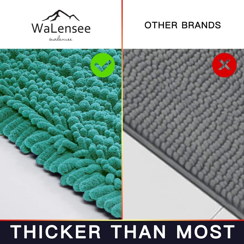 Walensee Large Bathroom Rug Non Slip Bath Mat (24x60 Inch Turquoise) Water Absorbent Super Soft Shaggy Chenille Machine Washable Dry Extra Thick Perfect Absorbant Best Plush Carpet for Shower Floor