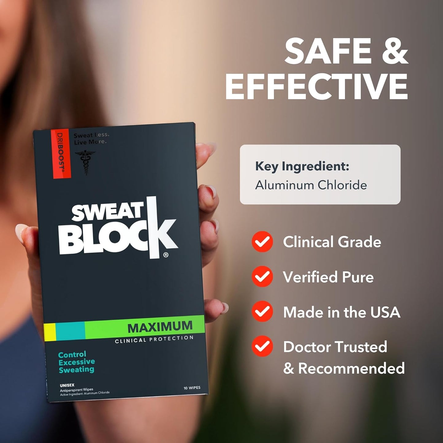 SweatBlock Clinical Strength Antiperspirant Wipes for Men Women Excessive Sweat Protection Hyperhidrosis Treatment Stops Underarm Perspiration Up to 7 Days Includes 10 Individually Wrapped Sweat Wipes