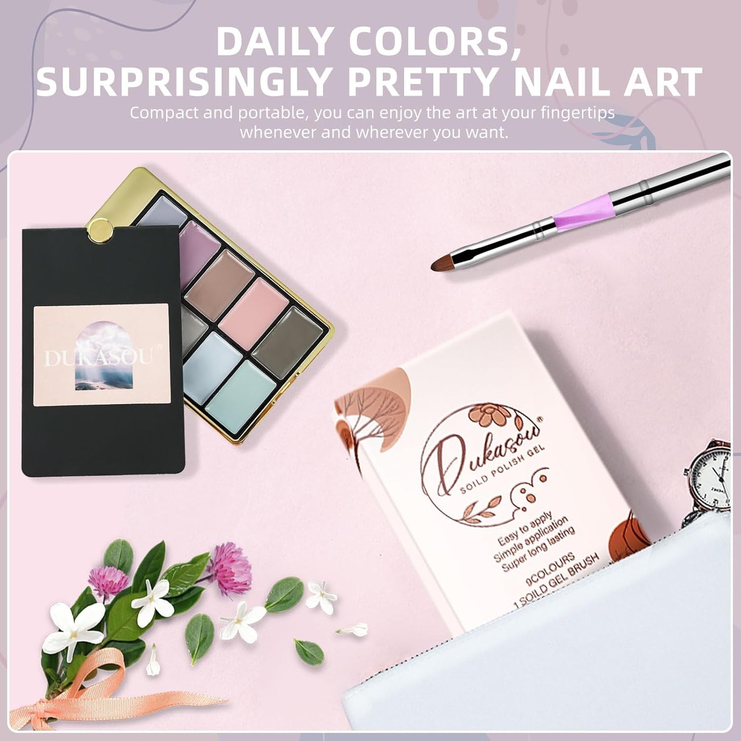 Solid Gel Nail Polish Set, 9 Colors Dark Purple Solid Cream Gel Polish Palette with Brush, Solid Ombre Nail Polish for Women DIY Manicure Art