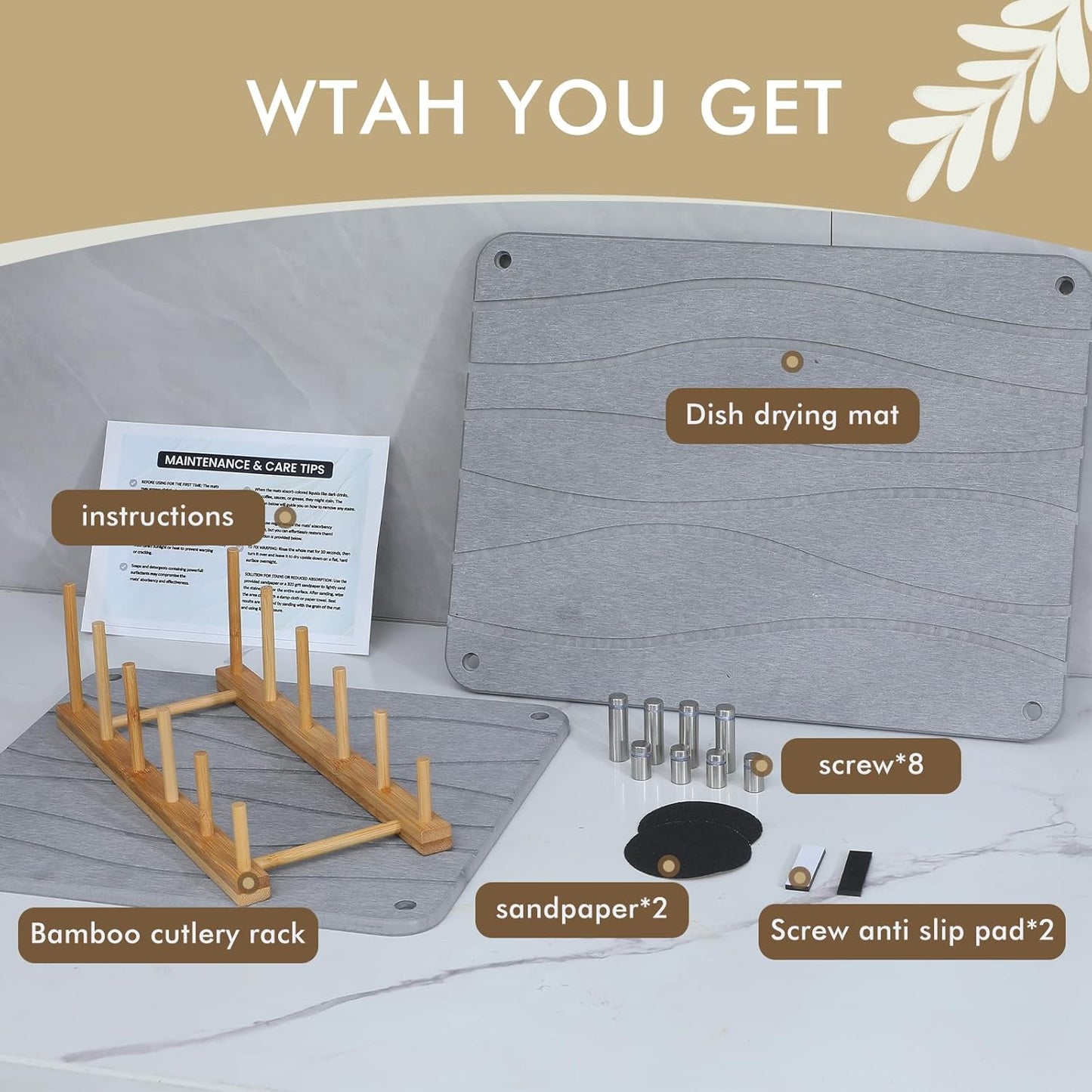 2 PCS Nesting Stone Drying Mat for Kitchen Counter,Equipped Dish Rack,Tableware Drying Mat Set,Diatomaceous Earth Material,Suitable for Plates,Cups and Any Kitchen Utensils (Grey)