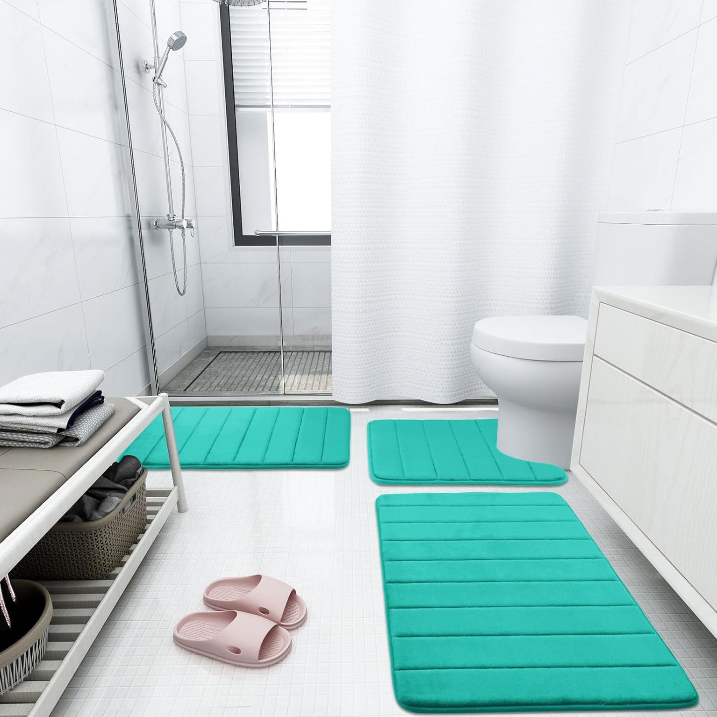 Buganda Memory Foam Bath Mat, 70" x 24", Ultra Soft and Non-Slip Bathroom Rugs, Water Absorbent and Machine Washable Bath Rug Runner for Bathroom, Shower, and Tub, Teal