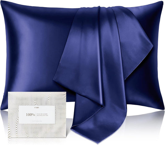 100% Pure Mulberry Silk Pillowcase for Hair and Skin - Allergen Resistant Dual Sides,600 Thread Count Silk Bed Pillow Cases with Hidden Zipper,1pc,King Size,Blue