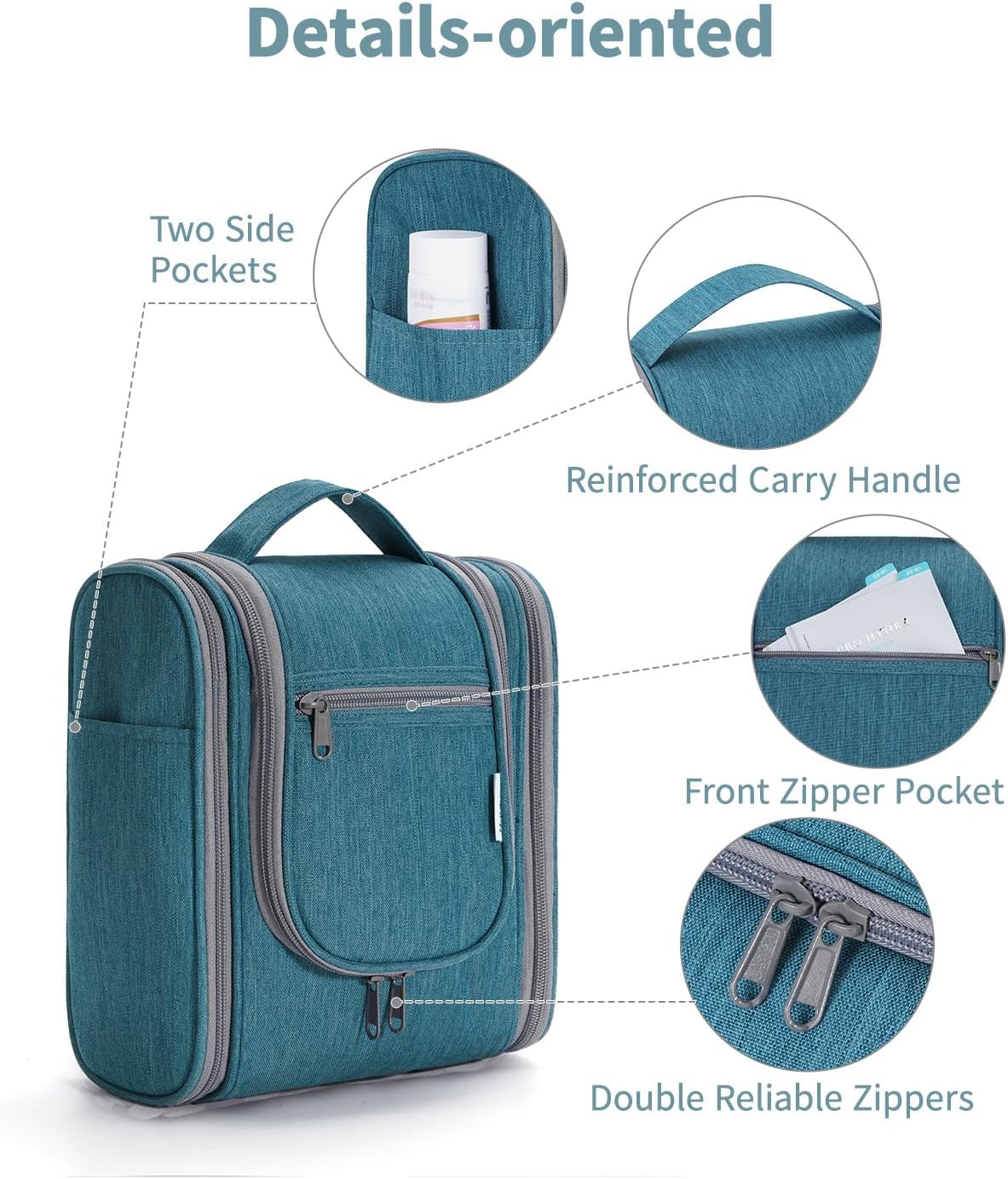 Narwey Small Hanging Travel Toiletry Bag Cosmetic Make up Organizer for Women and Men (Medium, Teal)