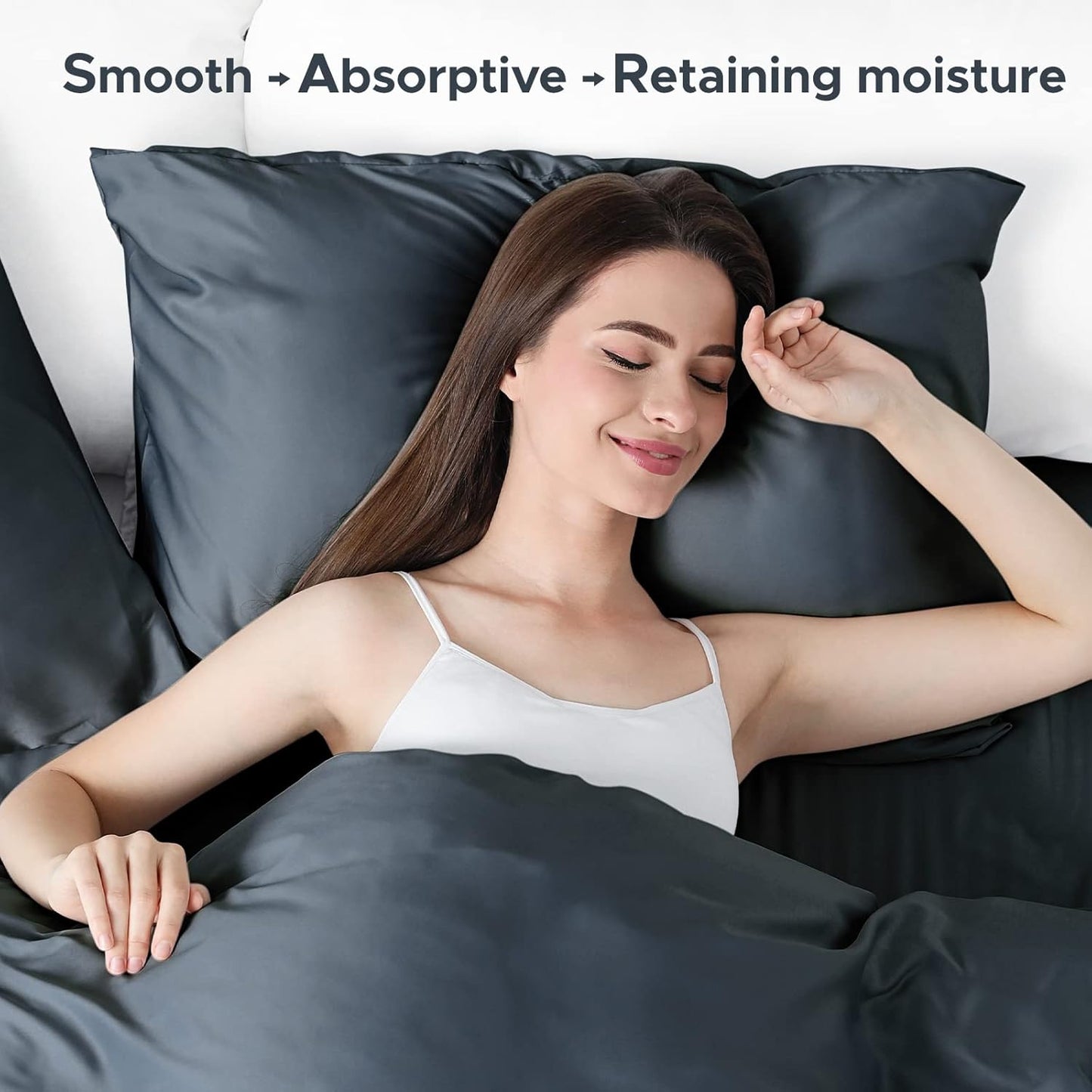 100% Pure Mulberry Silk Pillowcase for Hair and Skin - Allergen Resistant Dual Sides,600 Thread Count Silk Bed Pillow Cases with Hidden Zipper,1pc,Standard Size,Space Grey