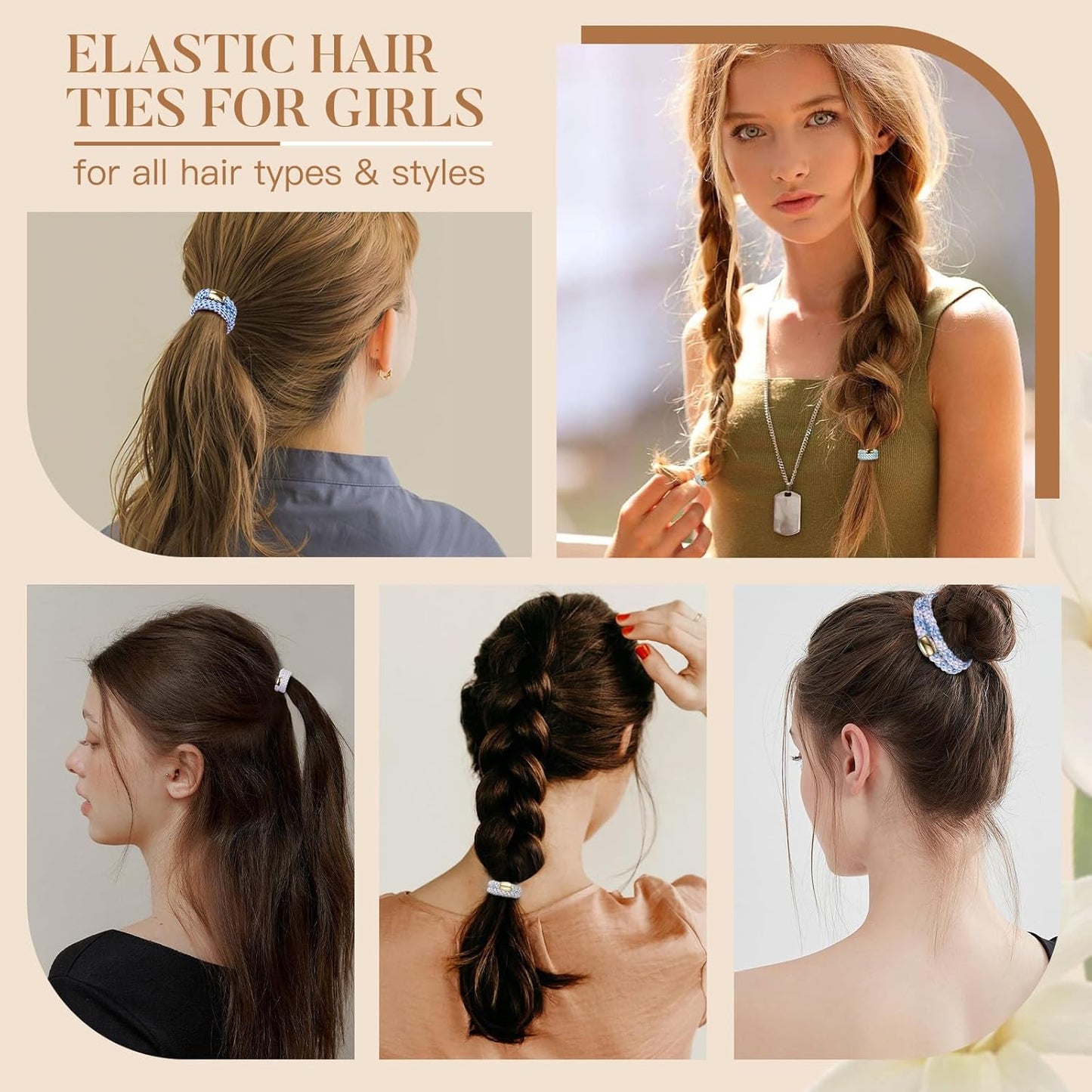 Hair Ties No Damage - 10PCS Ponytail Holders - Elastic Hair Ties for Thick Hair - Braided Hair Bands for Women Girls's Hair - Blue Sky