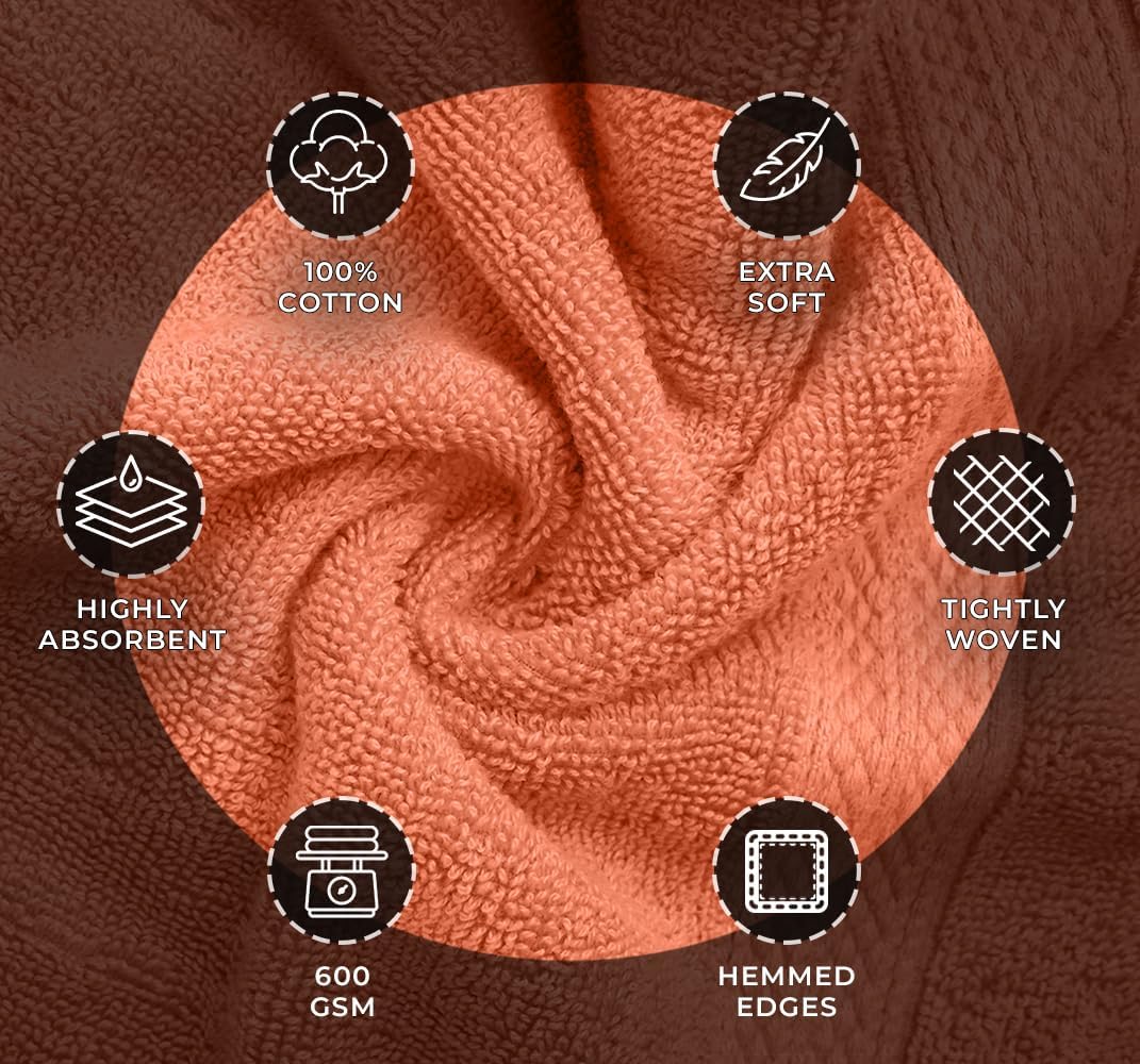 Avalon Towels Orange Bath Towels Set of 4 pcs (27x54 inches), 100% Cotton Towel Absorbent and Quick Dry Orange Towel for Bathroom, Super Soft and Perfect for Daily Use