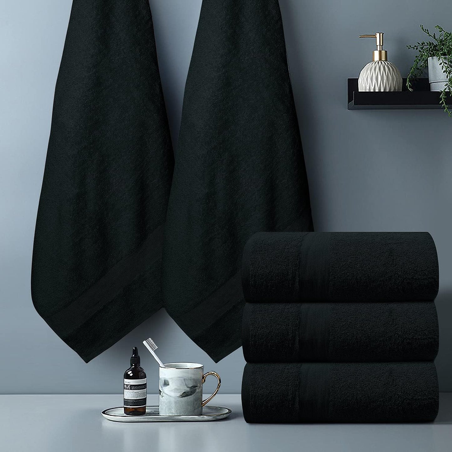100% Cotton Luxury Bath Sheets - Pack of 2 (35" x 70") | Super Soft, Quick-Dry & Highly Absorbent Towels for Bathroom, Home, Spa & Gym (Black)