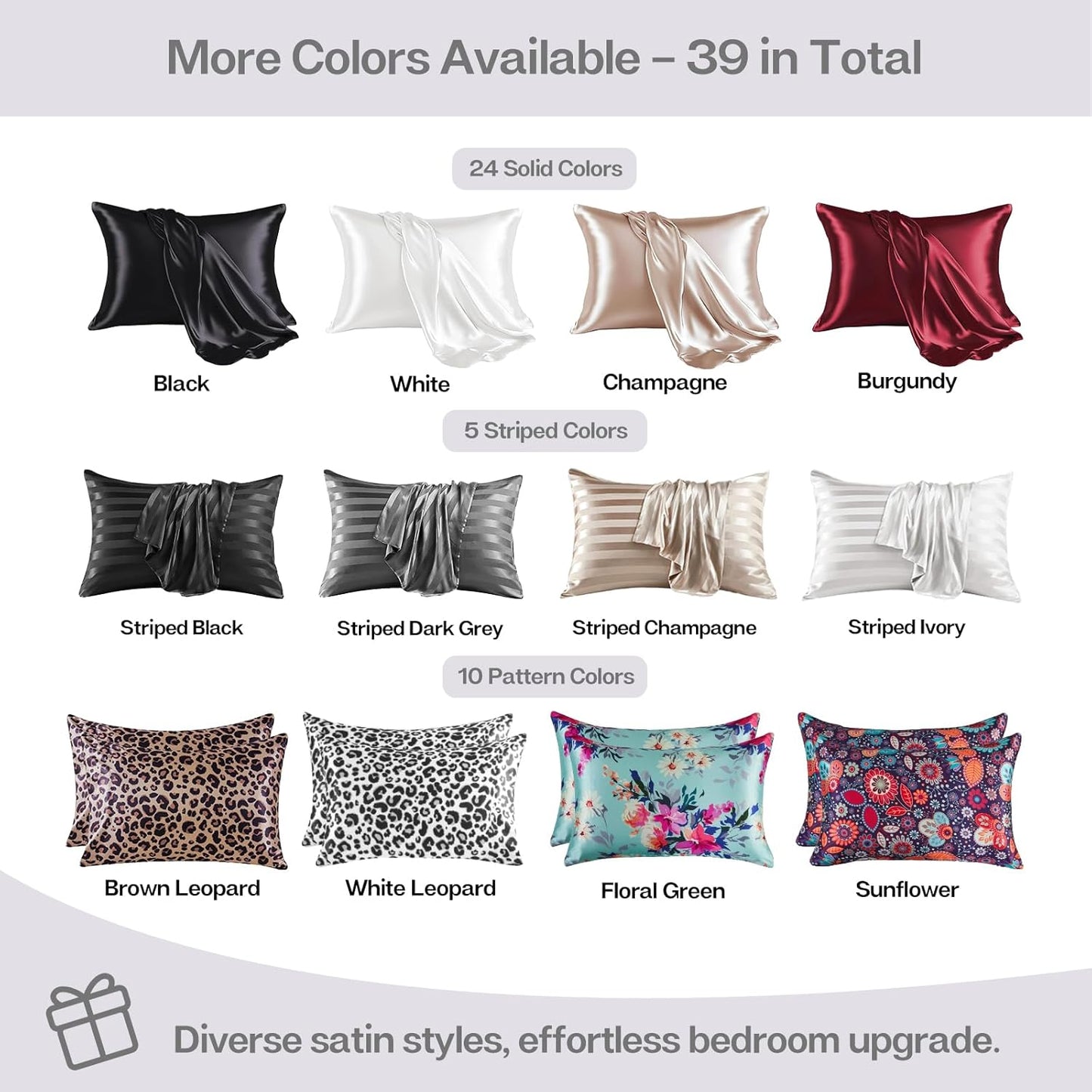 MR&HM Satin Pillowcase for Hair and Skin, Silk Satin Pillowcase 2 Pack, Standard Size Pillow Cases Set of 2, Silky Pillow Cover with Envelope Closure (20x26, White)