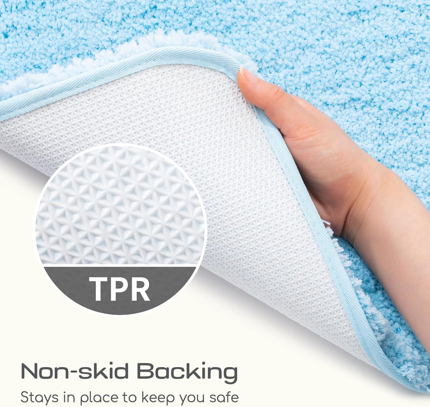 ROSMARUS Shaggy Bath Rugs for Bathroom Non Slip 17" X 24", Water Absorbent Bath Mat, Soft Shower Mat for Floor & Tub, Fluffy Plush Rug Machine Washable, Blue