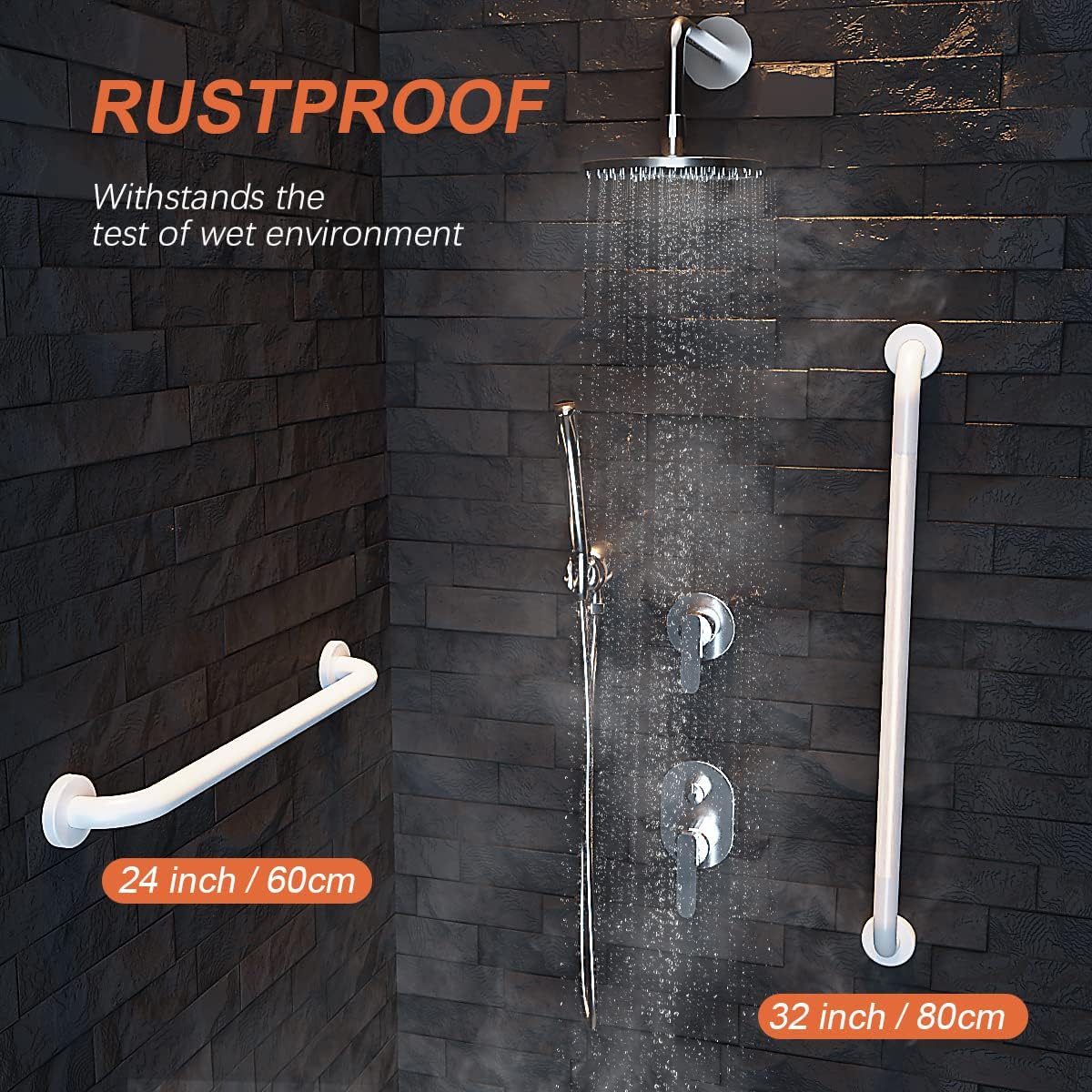 2 Pack White Grab Bars 32 Inch, 1.25" Diameter Anti Slip Bathroom Grab Bar w/Knurled Grip, Handicap Grab Bar for Wall, Shower Handle Safety Handrail for Senior