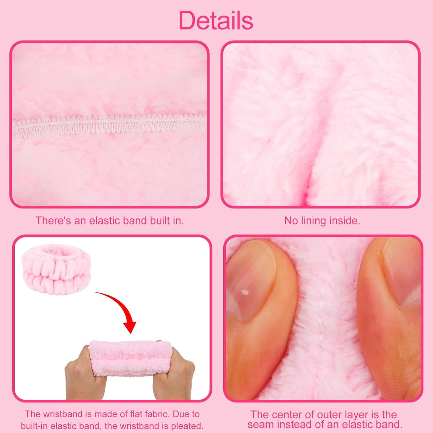 Wecoe Spa Headband And Wristband Set Skincare Headband For Washing Face Hair Claw Clips For Thick Hair Cute Pink Puffy Sponge Makeup Bubble Head Band Wrist Towels Scrunchies For Women Girls