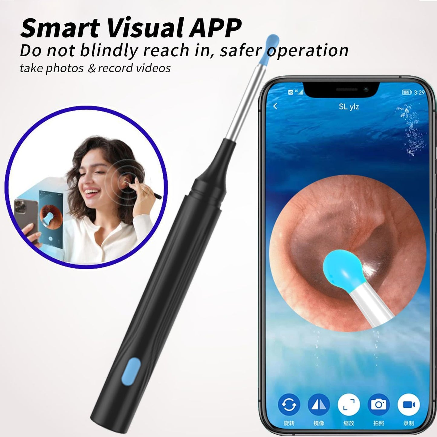 Wax Removal Tool for Ears, Earwax Remover Tools with 1080P Camera & 6LED Light & 8 Pcs Ear Set, Earwax Cleaning Kit with 10 Ear Spoon, Camera for iOS & Android (Black)