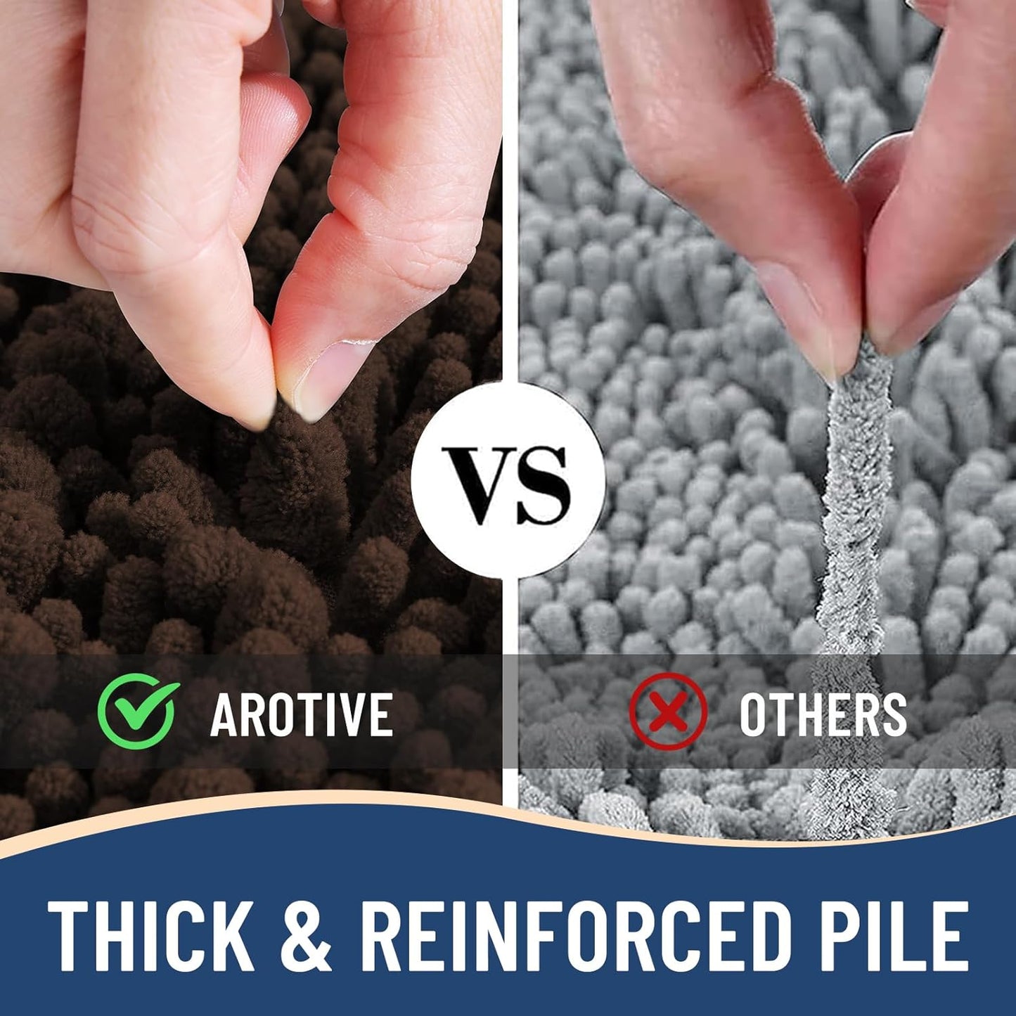 Arotive Luxury Chenille Bathroom Rug Mat, Extra Soft Thick Absorbent Shaggy Bath Rugs, Non-Slip Machine Wash Dry, Plush Bath Mats for Bathroom, Shower and Tub, 24x16, Brown