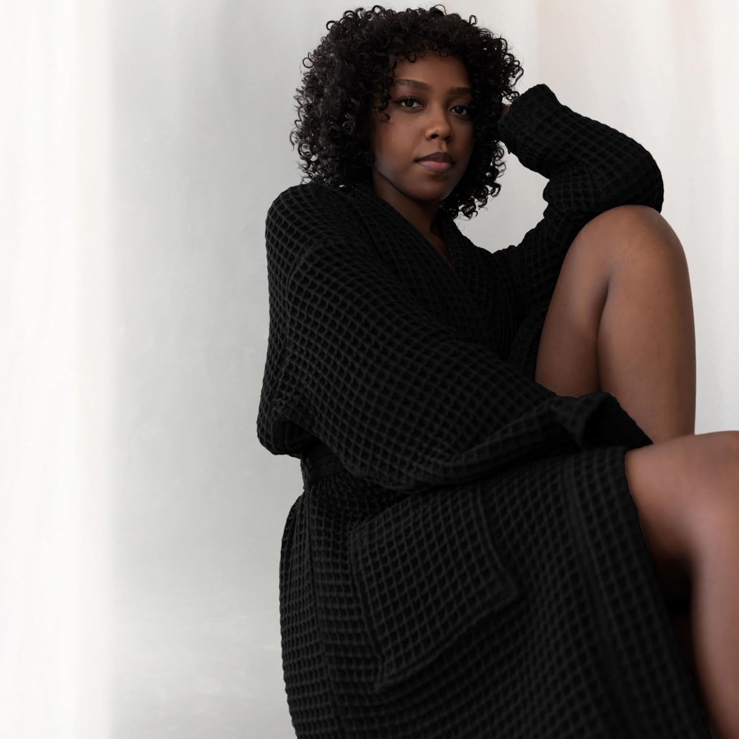 Womens Kimono Waffle Robe - Lightweight 100% Turkish Cotton Housecoat for All-Day Lounging - Bathrobe for Shower