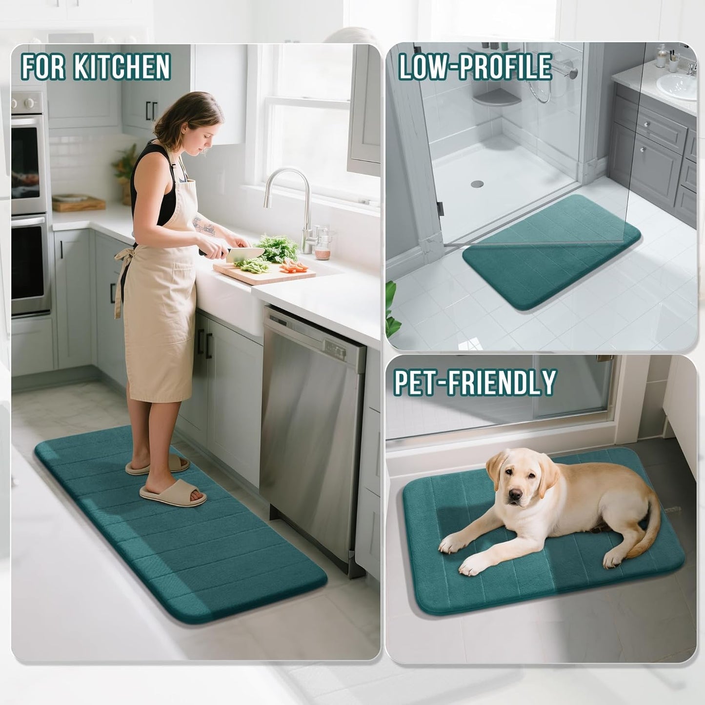 Yimobra Bathroom Runner Rugs 72"x24" Non Slip Washable Memory Foam Bath Mat, Super Soft Water Absorbent Hallway Carpet for Vanity Tub Shower, Teal