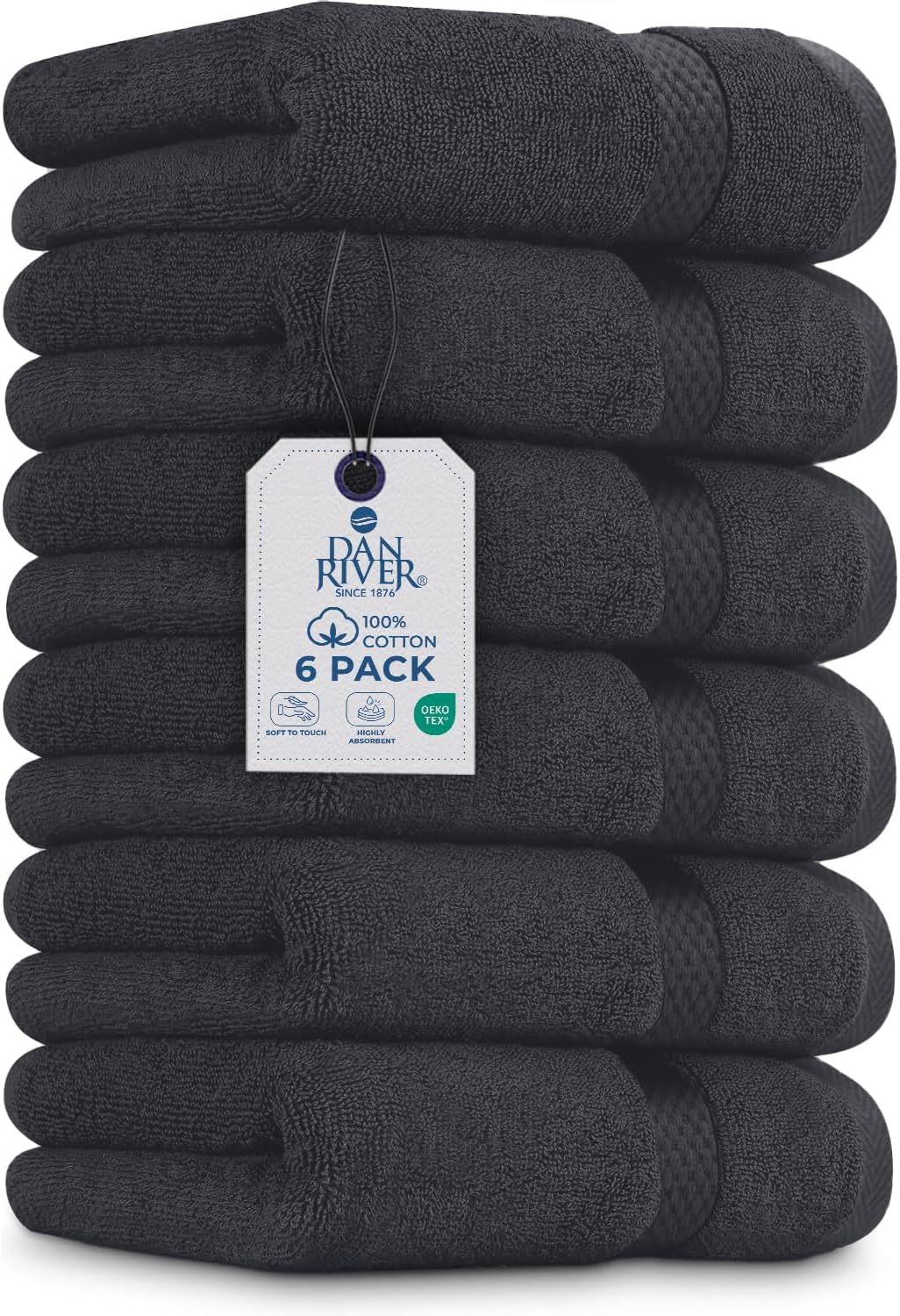 DAN RIVER 6-Pack Premium Hand Towels (16x28 Inches) - 100% Cotton, Ultra Soft, Lightweight, Highly Absorbent Towels for Bathroom, Spa, Gym, Salon, Hotel, and Travel - 550 GSM โ Dark Gray