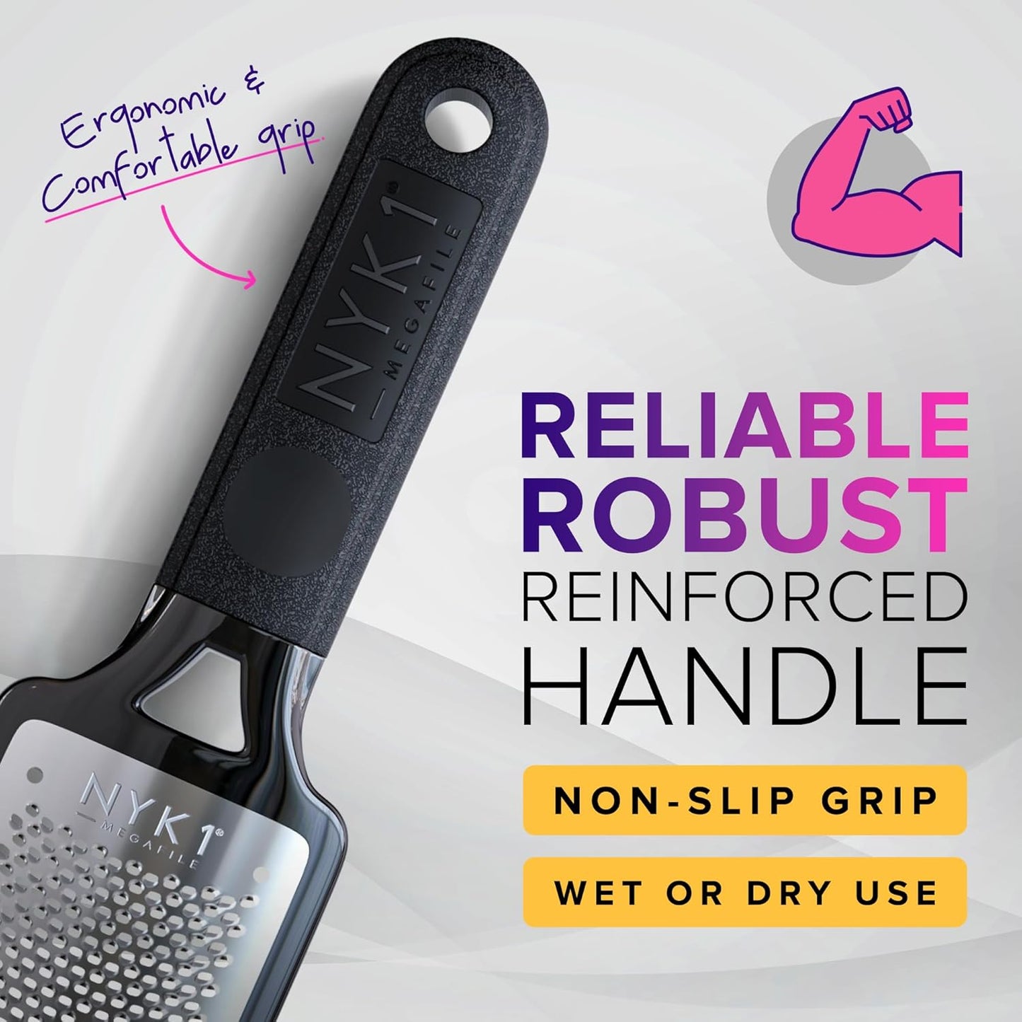 RUSTPROOF Foot File Callus Remover for Feet with Skin Catcher (XL Size) NYK1 MEGAFILE Foot Callus Remover for Wet & Dry Use - High-Performance Feet Scrubber with Textured Grip for Non-Slip Control