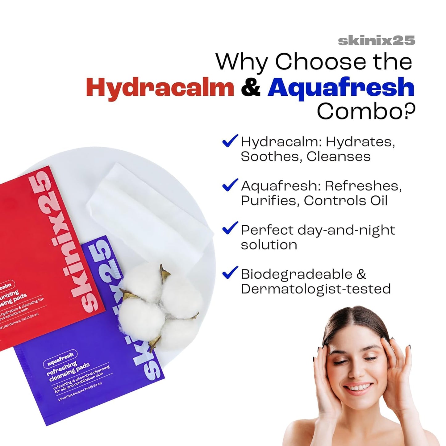 Hydracalm & Aquafresh Facial Cleansing Pads – 40 Individually Wrapped Face Wipes for Travel, Gym & On-the-Go Skincare | Hydrating + Oil-Control Cotton Pads for All Skin Types