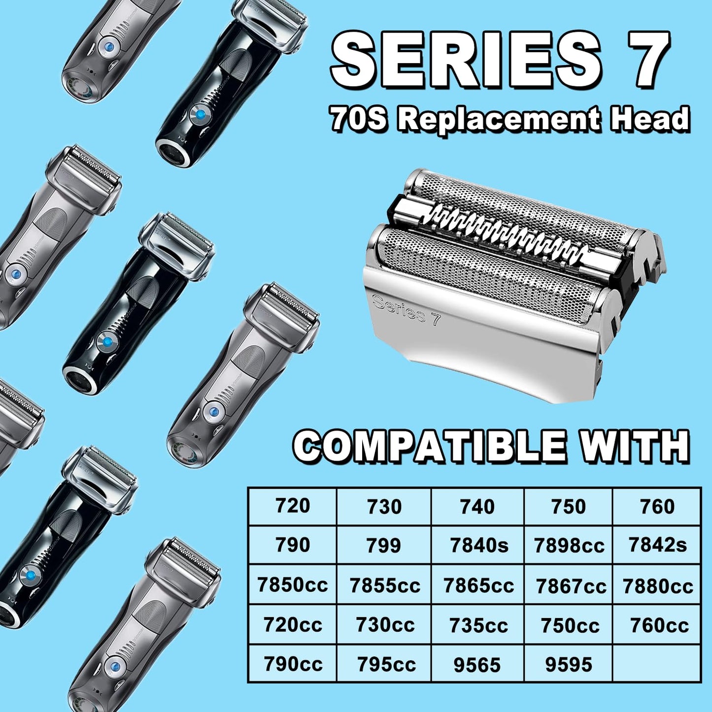 Series 7 70S Electric Shaver Replacement Head Compatible, 70S Replacement Electric Shaver Heads for Men Razor Shaving Blades Fit for Braun Series 7: 720cc, 730cc, 735s, 750cc, 760cc, 790cc, and 795cc