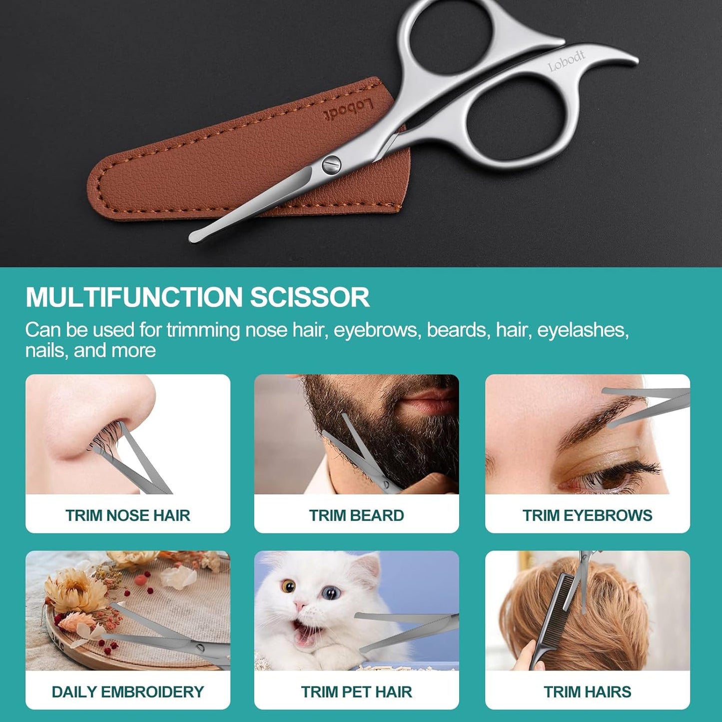 4.7-inch small nose hair scissors, round head, for trimming facial hair, ear hair, eyebrows, eyelashes, bathroom, suitable for both men and women, personal care and beauty (matte silver)