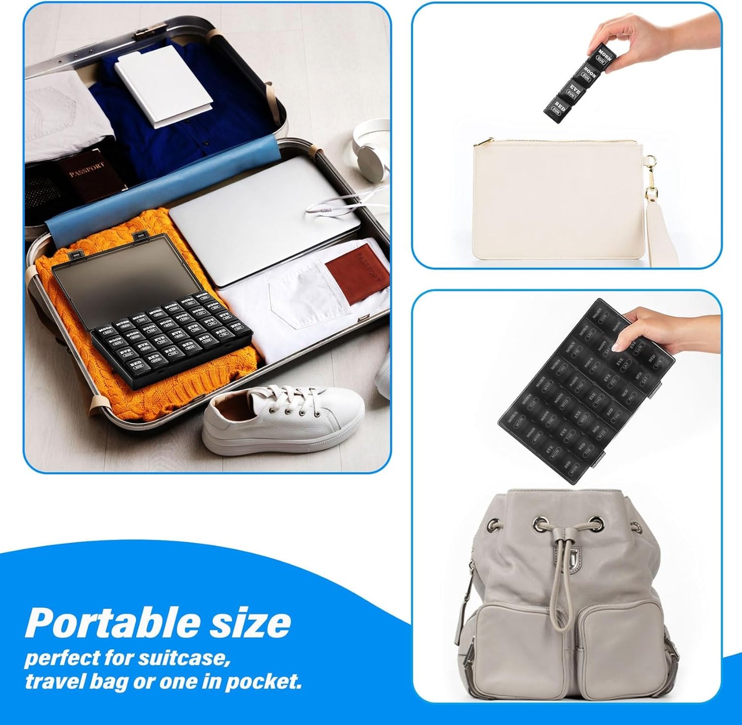 XL Large Weekly Pill Organizer 4 Times a Day, 7-Day Pill Boxes and Organizer AM PM, Big Compartments Pill Case, Monthly Medication Organizer 28 Days Dispenser for Fish Oils