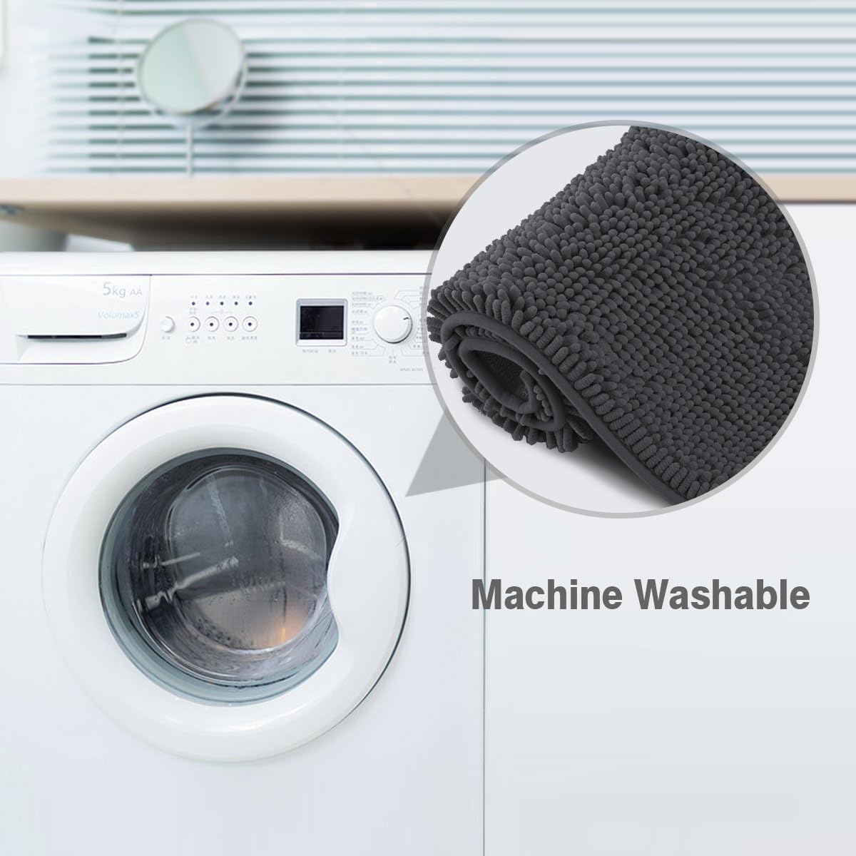 ITSOFT Non-Slip Shaggy Chenille Toilet Contour Bathroom Rug with Water Absorbent, 24 x 21 Inches U-Shaped Charcoal Gray