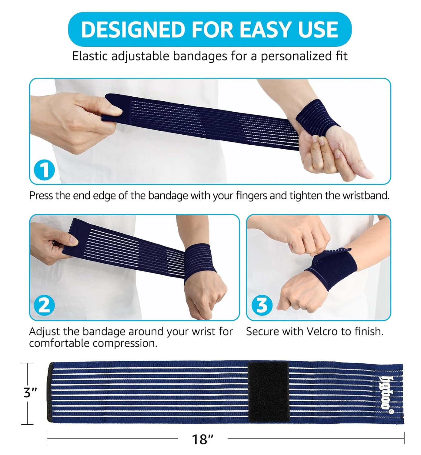 Compression Wrist Bands (2 PCS), High-Elastic Straps Wrist Wraps Wrist Brace for Sports Weightlifting Tennis Basketball Tendonitis Carpal Tunnel Arthritis - Breathable Fabric (Navy Blue)