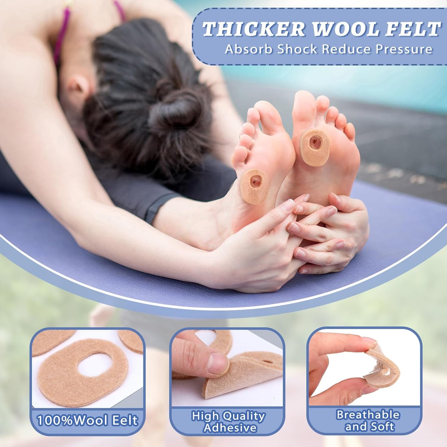 WILLBOND 48 Pack Callus Pads Soft 1/4" Thick Oval Shape Corn Pads 1/8" Felt Callus Cushions Adhesive Corn Protectors for Men Women Feet Toes Pain Relief(Nude, 1/4 Inch)