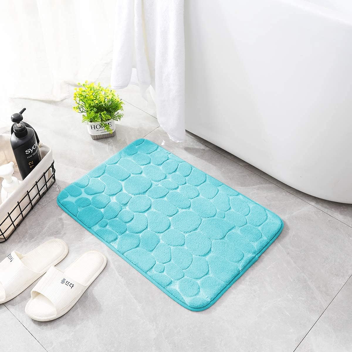 YIHOUSE Memory Foam Bath Mat Cobblestone Bathroom Rugs Super Water Absorbent Bath Mats for Bathroom Machine Washable Bath Rugs(17 x 24,Teal)