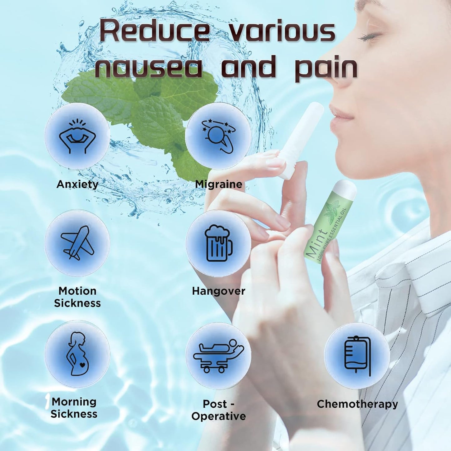 Hion Nausea Relief Inhaler-Mint 3pcs, 100% Natural Essential Oils Inhalers