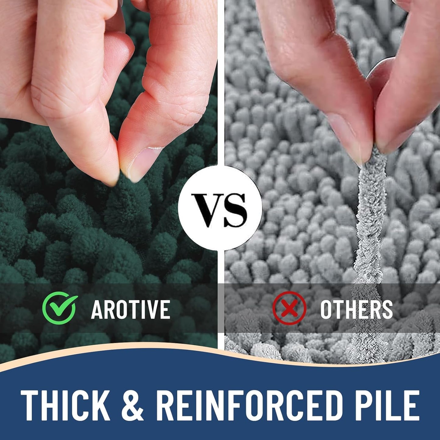 Arotive Luxury Chenille Bathroom Rug Mat, Extra Soft Thick Absorbent Shaggy Bath Rugs, Non-Slip Machine Wash Dry, Plush Bath Mats for Bathroom, Shower and Tub, 44x32, Dark Green