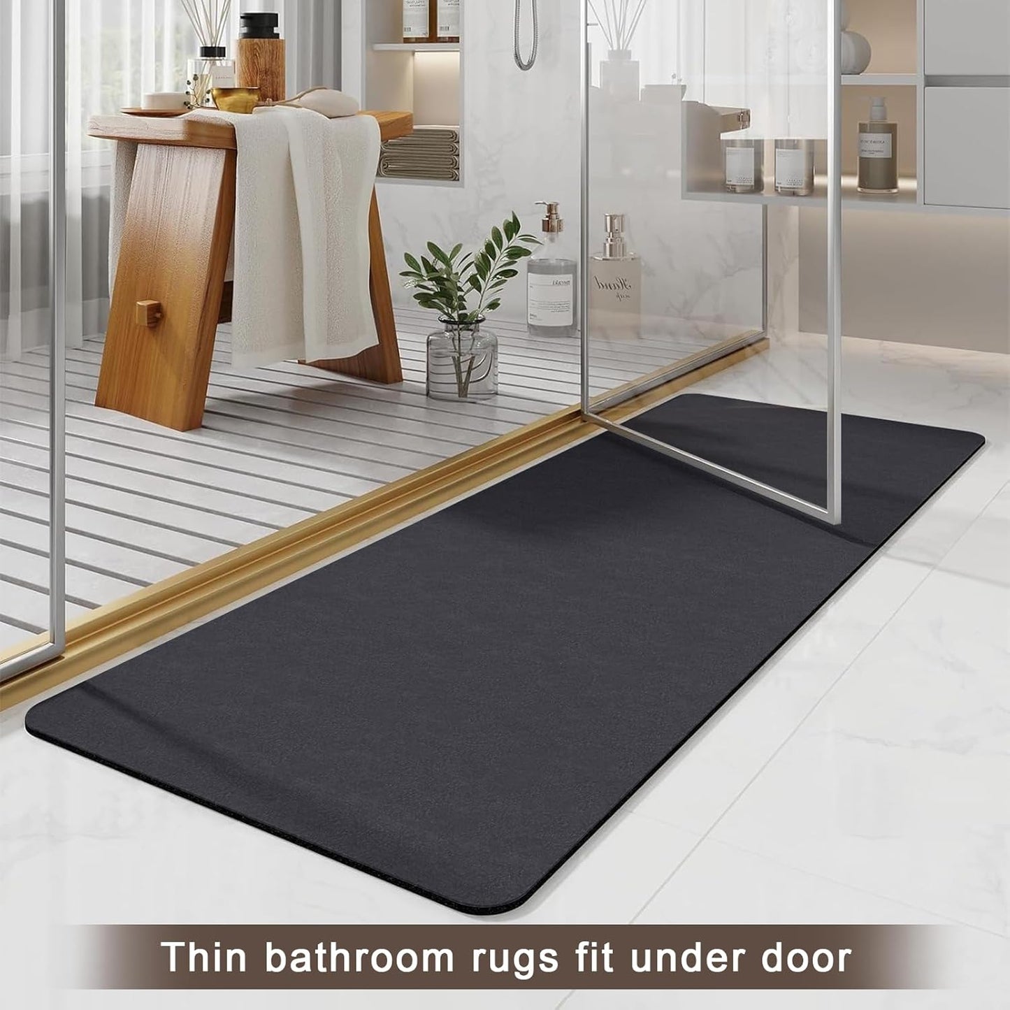 Diatomaceous earth bath mat Bathroom Rugs Sets 3 Piece Super Absorbent Quick Dry Bath Mats, Rubber Non Slip Shower Mat and Toilet Mat U Shape, Shower Rug for in Front of Bathtub Shower, Dark Grey