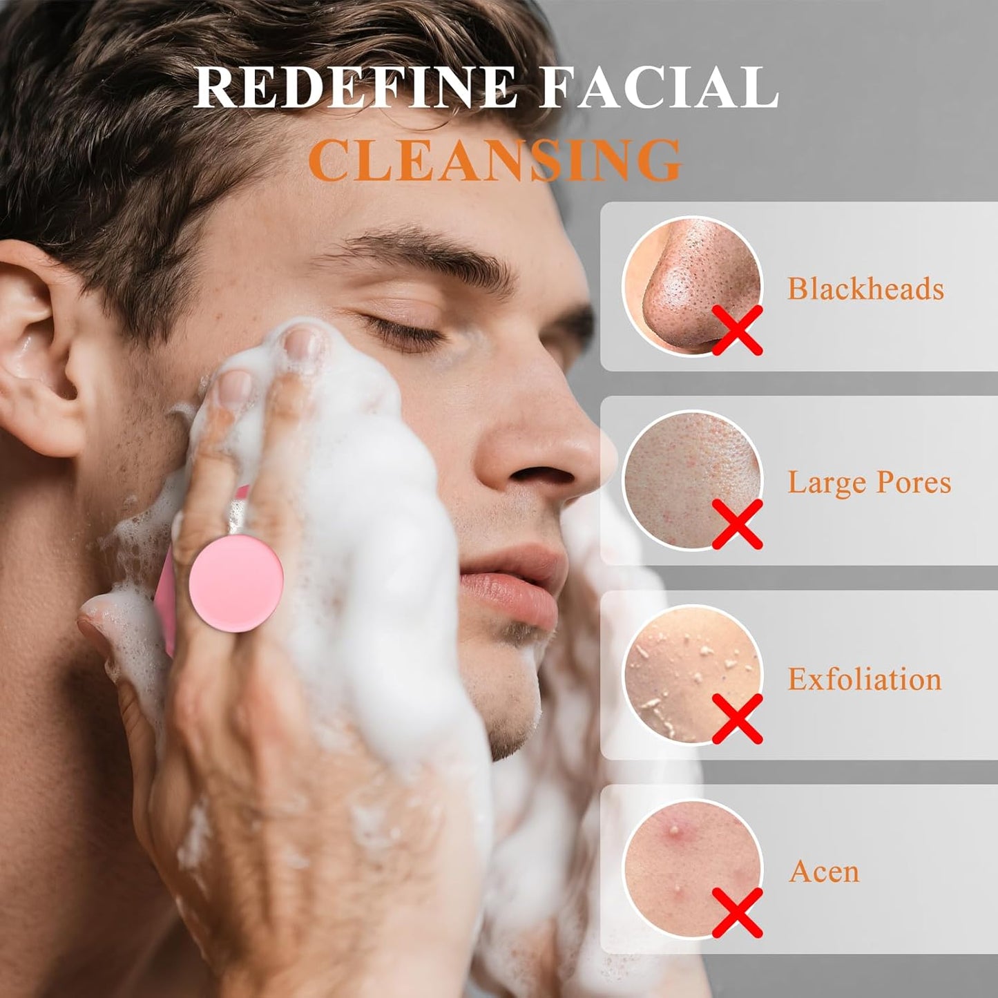 VWMYQ Silicone Face Scrubber for Men, Gentle Exfoliator Pad & Massager, Facial Cleansing Brush Silicone Face Wash Brush Removes Dead & Dry Skin(Pink)