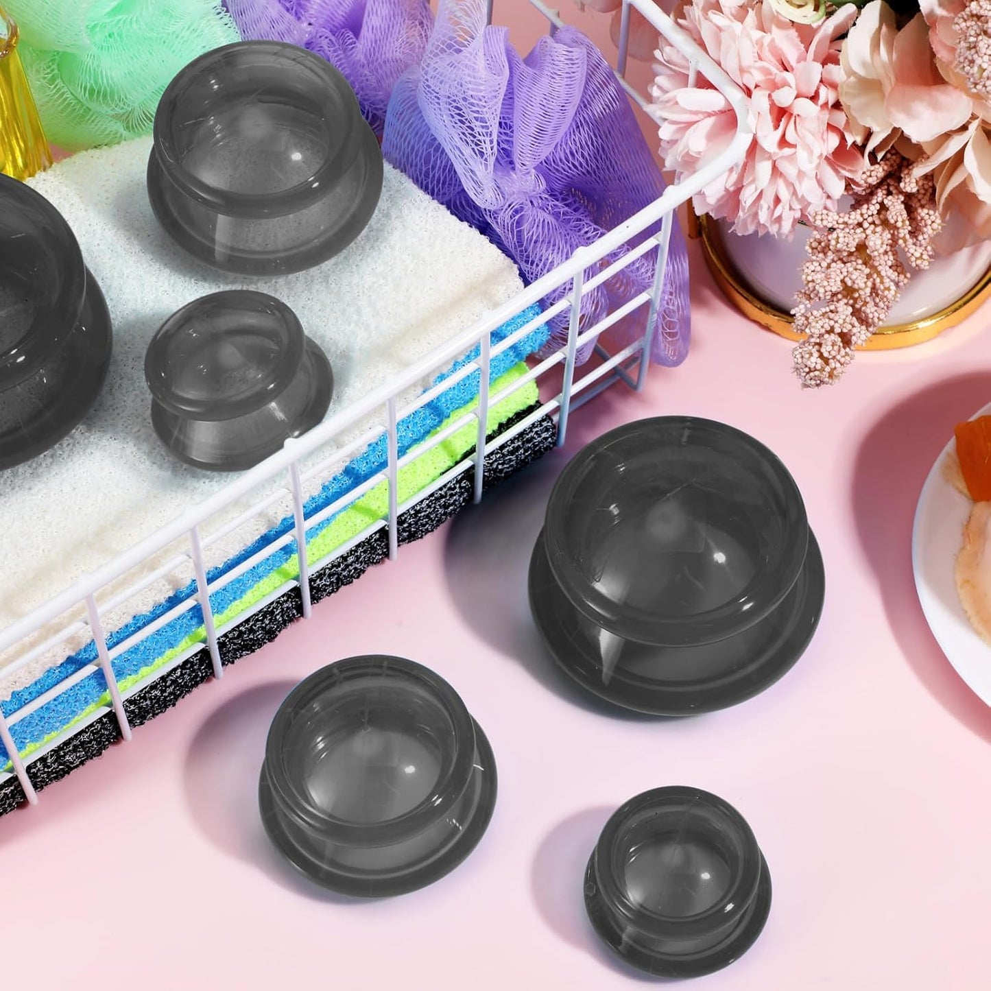 TrelaCo 6 Pcs Cupping Kit for Massage Therapy 3 Sizes Silicone Cupping Set Chinese Massage Therapy for Studio Household Cellulite Joint Pain Muscle Pain(Clear Black)